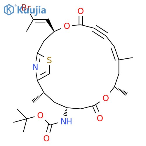 Carbamic acid, N-[(3S,8E,11S,15R,17S)-3-[(1E)-2-bromo-1-propen-1-yl]-9,11,17-trimethyl-5,13-dioxo-4,12-dioxa-20-thia-21-azabicyclo[16.2.1]heneicosa-1(21),8,18-trien-6-yn-15-yl]-, 1,1-dimethylethyl ester structure