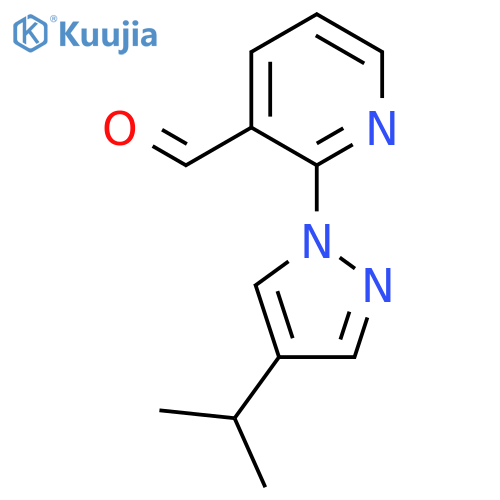 2-4-(propan-2-yl)-1H-pyrazol-1-ylpyridine-3-carbaldehyde structure
