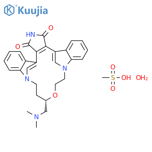 9(S)-(Dimethylaminomethyl)-6,7,10,11,19,20-hexahydro-9H,18H-5,21:12,17-dimethenodibenzo[e,k]pyrrolo[3,4-h][1,4,13]oxadiazacyclohexadecine-18,20-dione monomethanesulfonate monohydrate structure