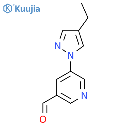 5-(4-ethyl-1H-pyrazol-1-yl)pyridine-3-carbaldehyde structure