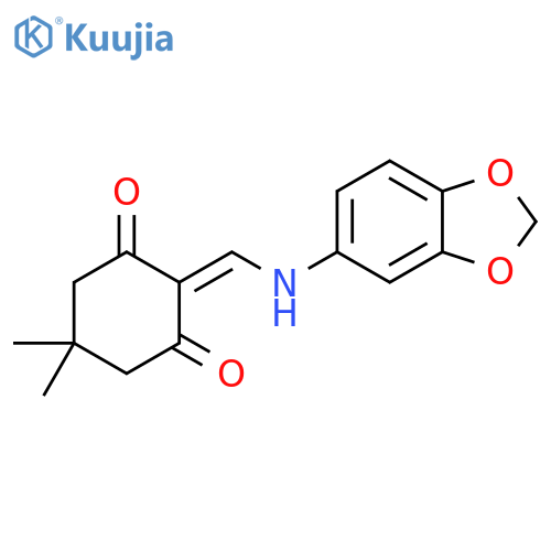 2-{[(2H-1,3-benzodioxol-5-yl)amino]methylidene}-5,5-dimethylcyclohexane-1,3-dione structure