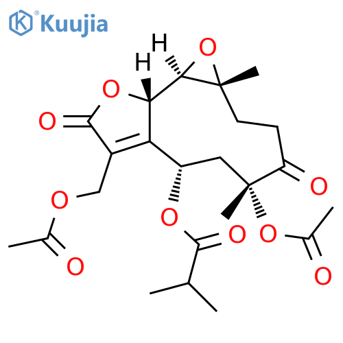 Propanoic acid, 2-methyl-, (1aR,5R,7S,10aS,10bR)-5-(acetyloxy)-8-[(acetyloxy)methyl]-1a,2,3,4,5,6,7,9,10a,10b-decahydro-1a,5-dimethyl-4,9-dioxooxireno[9,10]cyclodeca[1,2-b]furan-7-yl ester structure