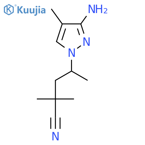 4-(3-amino-4-methyl-1H-pyrazol-1-yl)-2,2-dimethylpentanenitrile structure