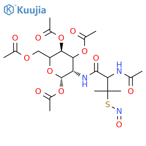 N-(S-Nitroso-N-acetyl-D,L-penicillamine)-2-amino-2-deoxy-1,3,4,6-tetra-O-acetyl-β-D-glucopyranose structure