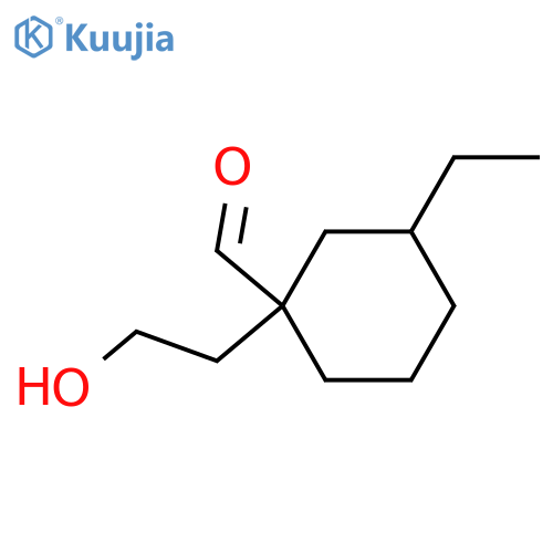 3-ethyl-1-(2-hydroxyethyl)cyclohexane-1-carbaldehyde structure