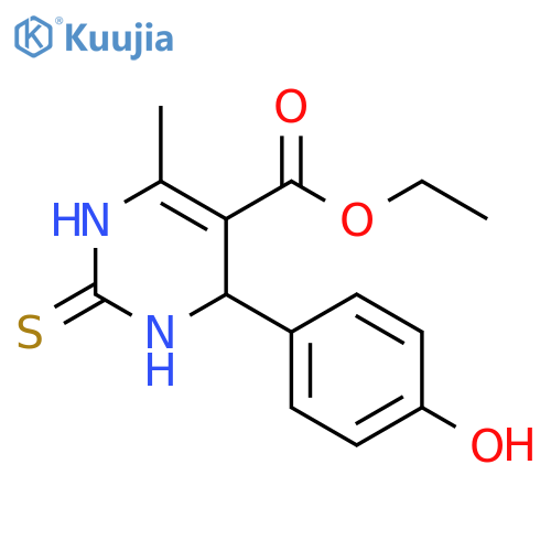 4-(4-Hydroxy-phenyl)-6-methyl-2-thioxo-1,2,3,4-tetrahydro-pyrimidine-5-carboxylic acid ethyl ester structure