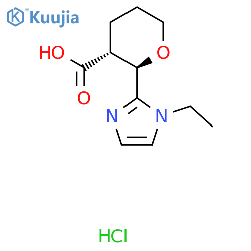 rac-(2R,3R)-2-(1-ethyl-1H-imidazol-2-yl)oxane-3-carboxylic acid hydrochloride structure