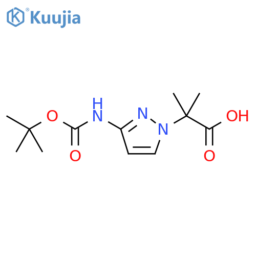 2-(3-{(tert-butoxy)carbonylamino}-1H-pyrazol-1-yl)-2-methylpropanoic acid structure