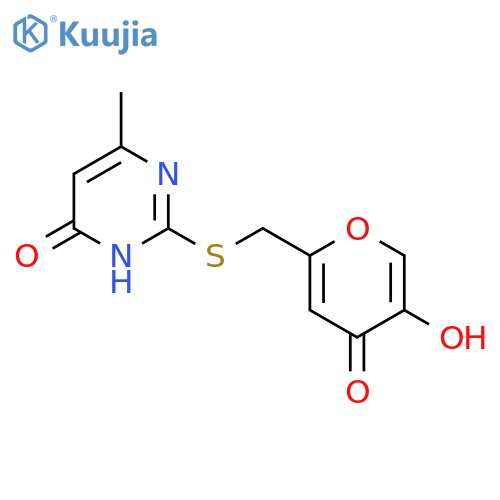 2-{[(5-hydroxy-4-oxo-4H-pyran-2-yl)methyl]sulfanyl}-6-methyl-3,4-dihydropyrimidin-4-one structure