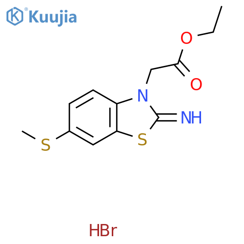 ethyl 2-[2-imino-6-(methylsulfanyl)-2,3-dihydro-1,3-benzothiazol-3-yl]acetate hydrobromide structure