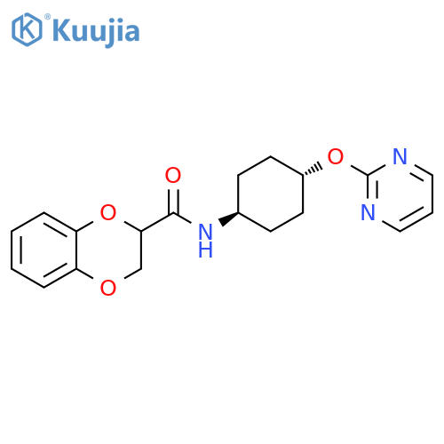 N-[(1r,4r)-4-(pyrimidin-2-yloxy)cyclohexyl]-2,3-dihydro-1,4-benzodioxine-2-carboxamide structure