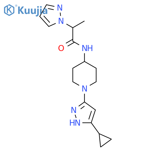 N-[1-(5-cyclopropyl-1H-pyrazol-3-yl)piperidin-4-yl]-2-(1H-pyrazol-1-yl)propanamide structure