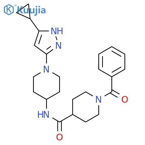 1-benzoyl-N-[1-(5-cyclopropyl-1H-pyrazol-3-yl)piperidin-4-yl]piperidine-4-carboxamide structure