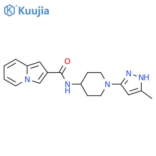 N-[1-(5-methyl-1H-pyrazol-3-yl)piperidin-4-yl]indolizine-2-carboxamide structure