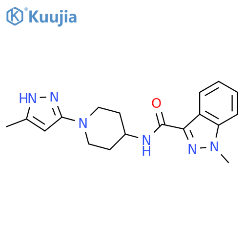 1-methyl-N-[1-(5-methyl-1H-pyrazol-3-yl)piperidin-4-yl]-1H-indazole-3-carboxamide structure