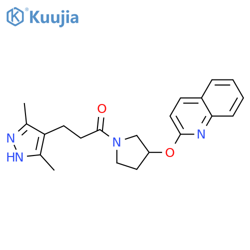 3-(3,5-dimethyl-1H-pyrazol-4-yl)-1-(3-quinolin-2-yloxypyrrolidin-1-yl)propan-1-one structure