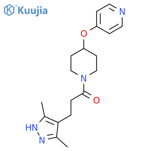 3-(3,5-dimethyl-1H-pyrazol-4-yl)-1-4-(pyridin-4-yloxy)piperidin-1-ylpropan-1-one structure