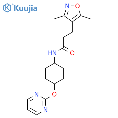 3-(3,5-dimethyl-1,2-oxazol-4-yl)-N-[(1r,4r)-4-(pyrimidin-2-yloxy)cyclohexyl]propanamide structure