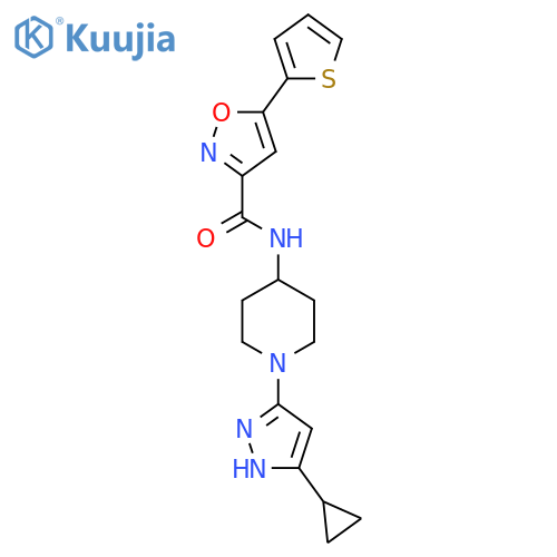 N-[1-(5-cyclopropyl-1H-pyrazol-3-yl)piperidin-4-yl]-5-(thiophen-2-yl)-1,2-oxazole-3-carboxamide structure