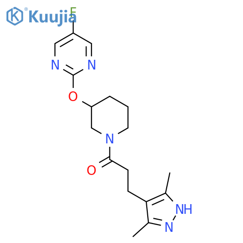 3-(3,5-dimethyl-1H-pyrazol-4-yl)-1-{3-[(5-fluoropyrimidin-2-yl)oxy]piperidin-1-yl}propan-1-one structure