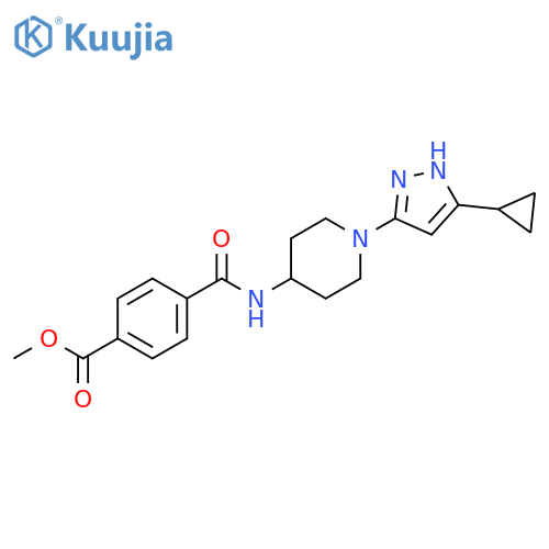 methyl 4-{[1-(5-cyclopropyl-1H-pyrazol-3-yl)piperidin-4-yl]carbamoyl}benzoate structure