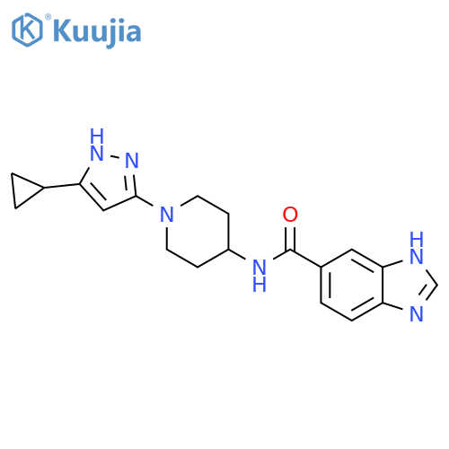 N-[1-(5-cyclopropyl-1H-pyrazol-3-yl)piperidin-4-yl]-1H-1,3-benzodiazole-5-carboxamide structure