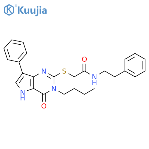 2-({3-butyl-4-oxo-7-phenyl-3H,4H,5H-pyrrolo[3,2-d]pyrimidin-2-yl}sulfanyl)-N-(2-phenylethyl)acetamide structure