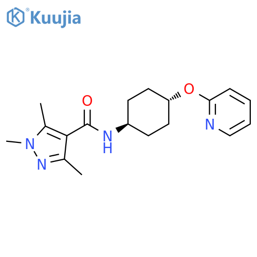 1,3,5-trimethyl-N-[(1r,4r)-4-(pyridin-2-yloxy)cyclohexyl]-1H-pyrazole-4-carboxamide structure