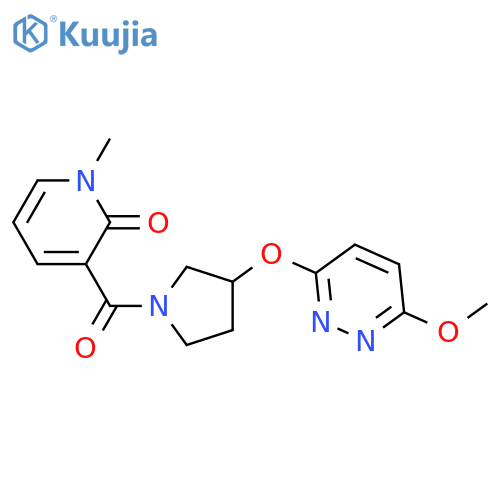 3-{3-[(6-methoxypyridazin-3-yl)oxy]pyrrolidine-1-carbonyl}-1-methyl-1,2-dihydropyridin-2-one structure