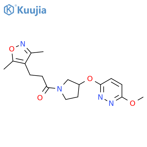 3-(3,5-dimethyl-1,2-oxazol-4-yl)-1-{3-[(6-methoxypyridazin-3-yl)oxy]pyrrolidin-1-yl}propan-1-one structure