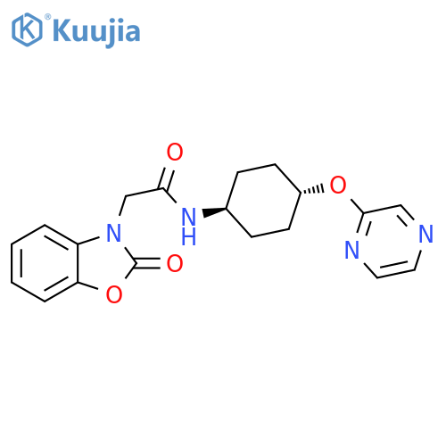 2-(2-oxo-2,3-dihydro-1,3-benzoxazol-3-yl)-N-[(1r,4r)-4-(pyrazin-2-yloxy)cyclohexyl]acetamide structure