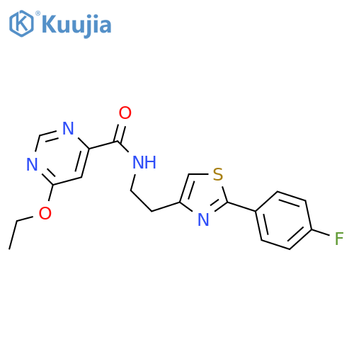 6-ethoxy-N-{2-[2-(4-fluorophenyl)-1,3-thiazol-4-yl]ethyl}pyrimidine-4-carboxamide structure