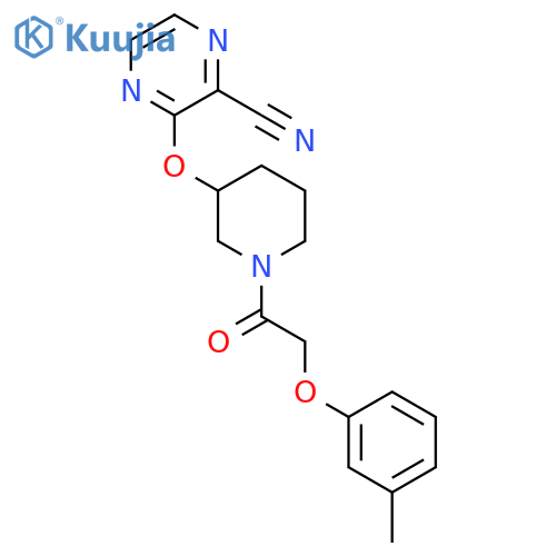 3-({1-[2-(3-methylphenoxy)acetyl]piperidin-3-yl}oxy)pyrazine-2-carbonitrile structure