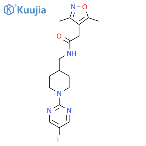 2-(3,5-dimethylisoxazol-4-yl)-N-((1-(5-fluoropyrimidin-2-yl)piperidin-4-yl)methyl)acetamide structure