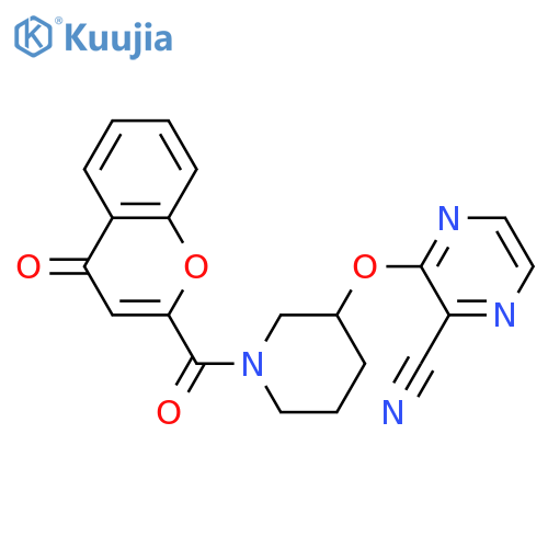 3-{[1-(4-oxo-4H-chromene-2-carbonyl)piperidin-3-yl]oxy}pyrazine-2-carbonitrile structure