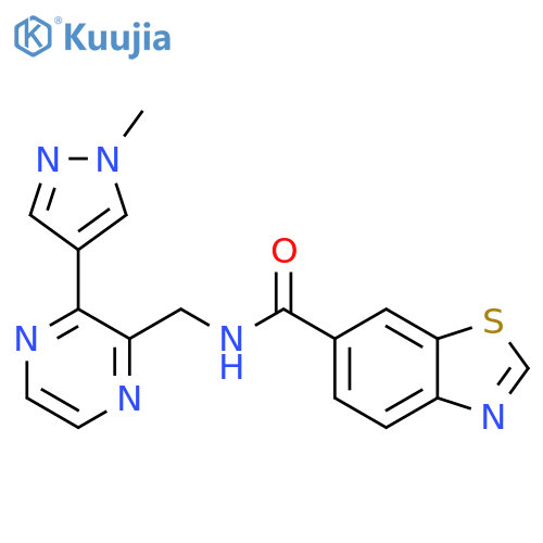 N-{3-(1-methyl-1H-pyrazol-4-yl)pyrazin-2-ylmethyl}-1,3-benzothiazole-6-carboxamide structure