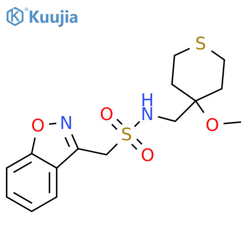 1-(1,2-benzoxazol-3-yl)-N-[(4-methoxythian-4-yl)methyl]methanesulfonamide structure