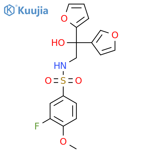 3-fluoro-N-2-(furan-2-yl)-2-(furan-3-yl)-2-hydroxyethyl-4-methoxybenzene-1-sulfonamide structure