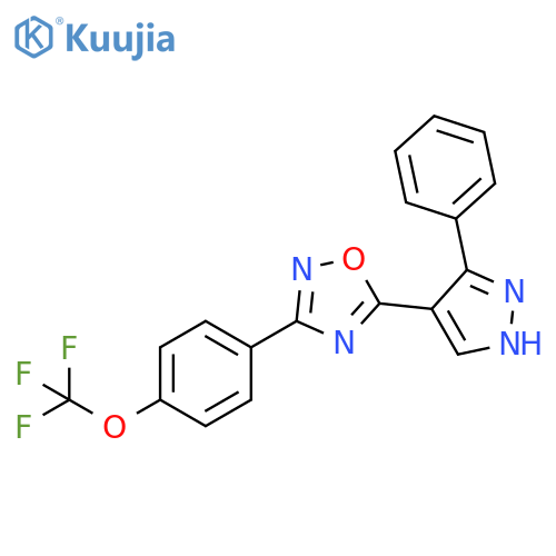 5-(3-phenyl-1H-pyrazol-4-yl)-3-[4-(trifluoromethoxy)phenyl]-1,2,4-oxadiazole structure