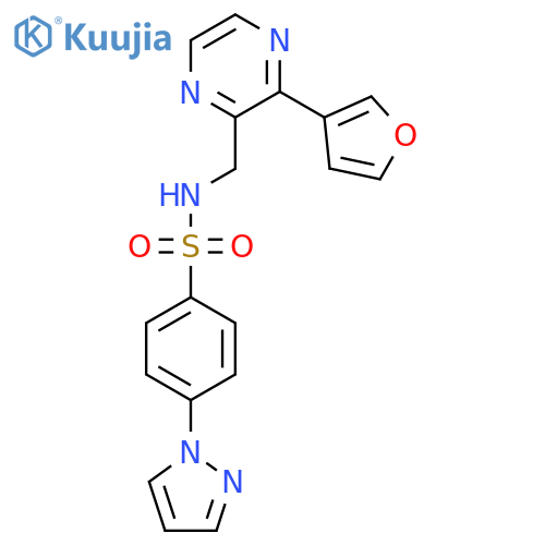 N-{3-(furan-3-yl)pyrazin-2-ylmethyl}-4-(1H-pyrazol-1-yl)benzene-1-sulfonamide structure