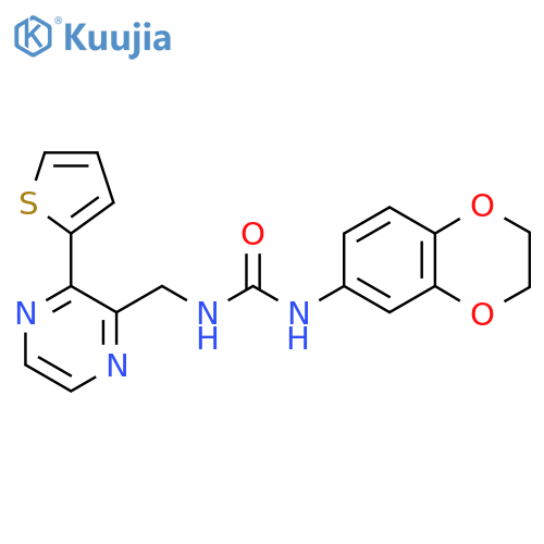 1-(2,3-dihydro-1,4-benzodioxin-6-yl)-3-{3-(thiophen-2-yl)pyrazin-2-ylmethyl}urea structure