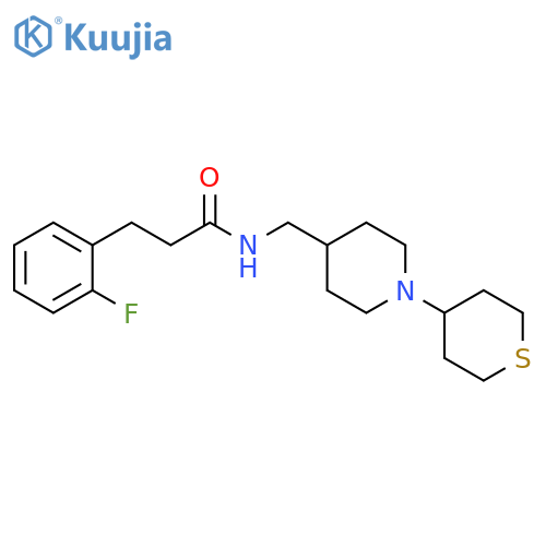 3-(2-fluorophenyl)-N-[[1-(thian-4-yl)piperidin-4-yl]methyl]propanamide structure
