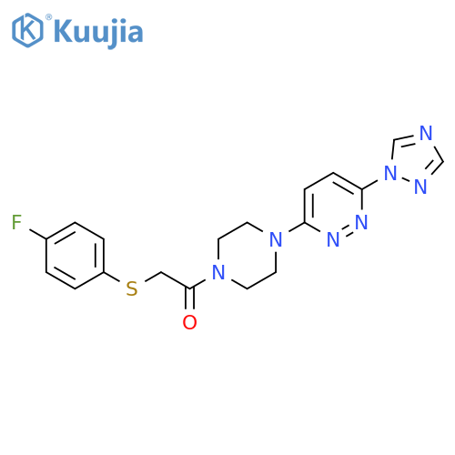 1-(4-(6-(1H-1,2,4-triazol-1-yl)pyridazin-3-yl)piperazin-1-yl)-2-((4-fluorophenyl)thio)ethanone structure