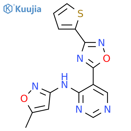 N-(5-methyl-1,2-oxazol-3-yl)-5-3-(thiophen-2-yl)-1,2,4-oxadiazol-5-ylpyrimidin-4-amine structure