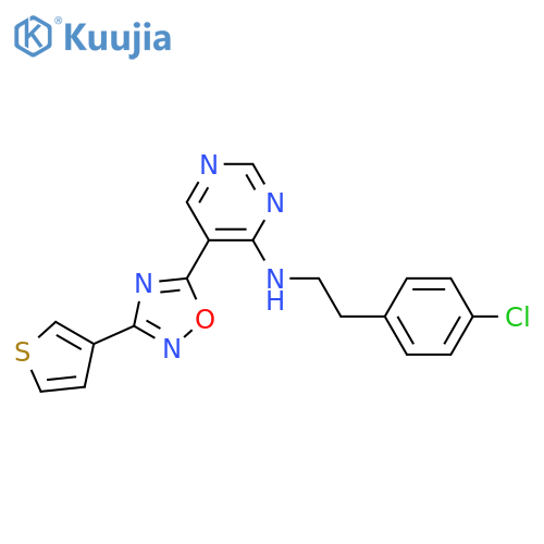 N-[2-(4-chlorophenyl)ethyl]-5-[3-(thiophen-3-yl)-1,2,4-oxadiazol-5-yl]pyrimidin-4-amine structure
