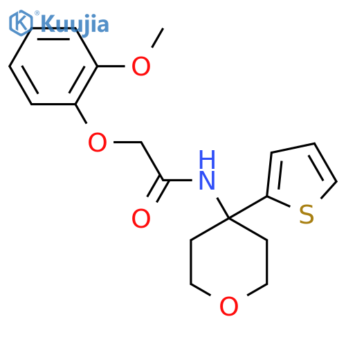 2-(2-methoxyphenoxy)-N-4-(thiophen-2-yl)oxan-4-ylacetamide structure