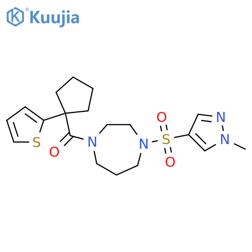 1-[(1-methyl-1H-pyrazol-4-yl)sulfonyl]-4-[1-(thiophen-2-yl)cyclopentanecarbonyl]-1,4-diazepane structure