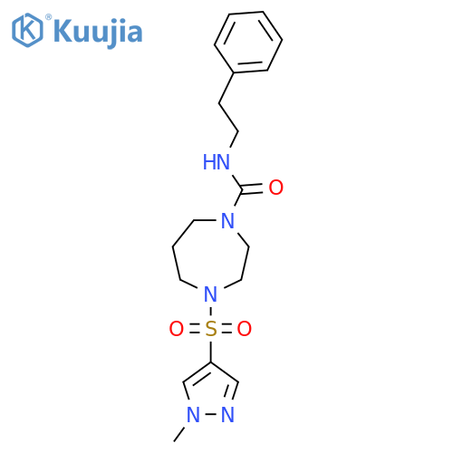 4-[(1-methyl-1H-pyrazol-4-yl)sulfonyl]-N-(2-phenylethyl)-1,4-diazepane-1-carboxamide structure