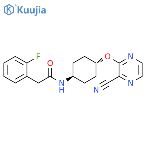 2-(2-fluorophenyl)-N-[(1r,4r)-4-[(3-cyanopyrazin-2-yl)oxy]cyclohexyl]acetamide structure