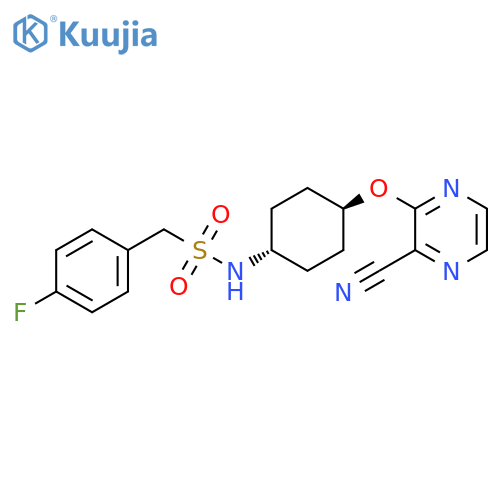 1-(4-fluorophenyl)-N-[(1r,4r)-4-[(3-cyanopyrazin-2-yl)oxy]cyclohexyl]methanesulfonamide structure